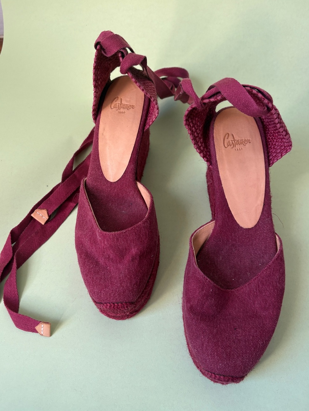 Castaner Red Burgundy Canvas Espadrille Wedges with Ankle Wrap 7